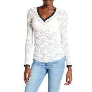 Free People White V-Neck Lace Long Sleeve